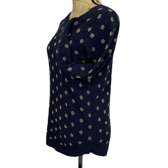 Loft Pullover Sweater Navy Blue Gold Polka Dot Knit NWT Soft - Picture 6 of 12